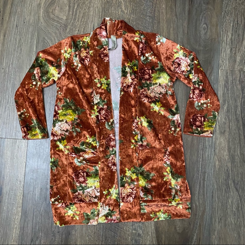 4T Pomelo Crushed Velvet Floral Duster Cardigan
